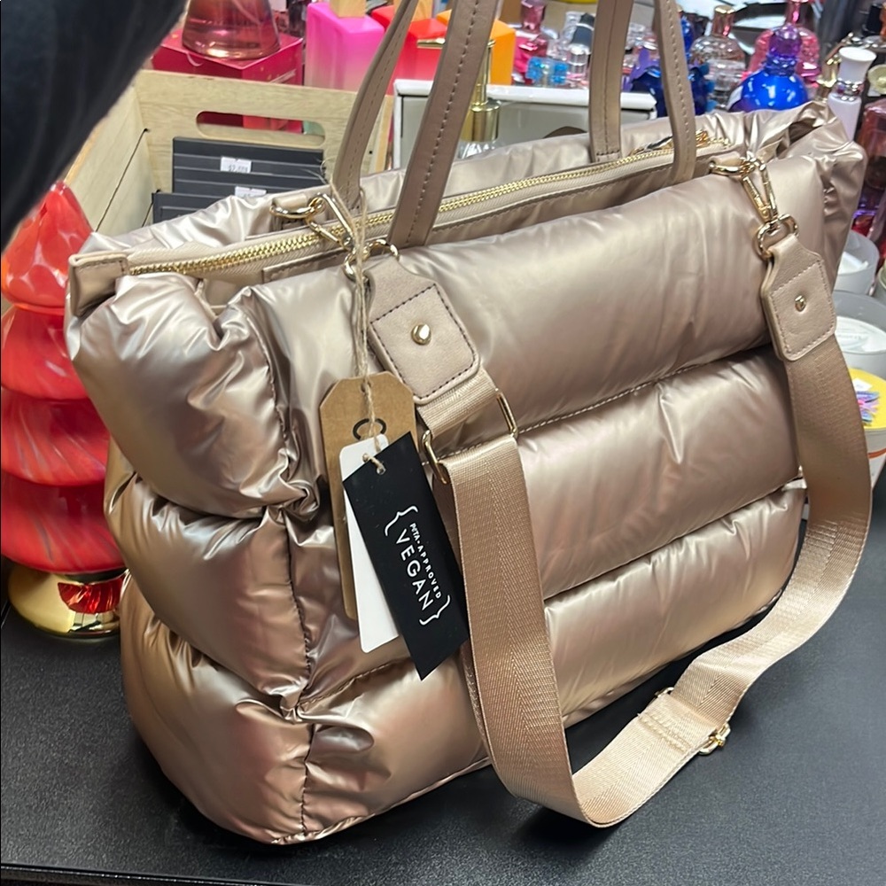 Gold Quilted Tote with Versatile Straps
